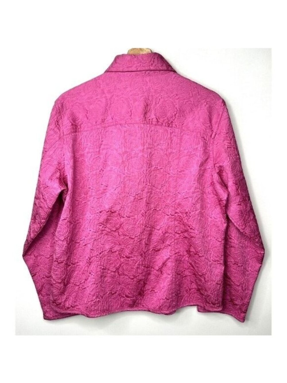 Chicos Womens 2 Pink Floral Jacquard Jacket Textured Stretch Button Up Artwear - Picture 2 of 11